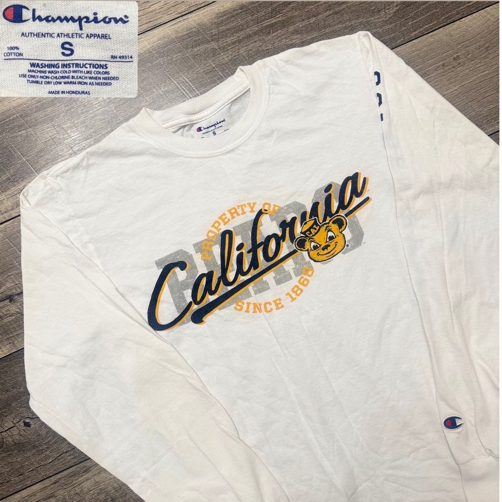 Champion UC Berkeley Golden Bears Long Sleeve T-Shirt White CAL Oski Bear Mens S